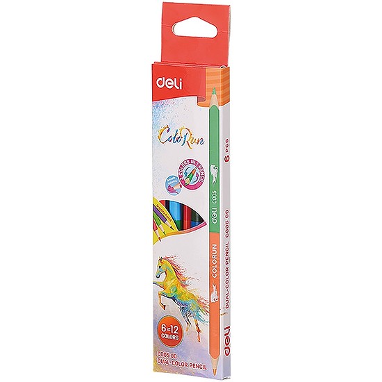 Színes ceruzakészlet, háromszögletű, DELI Color Run / Dual, 6db/12 különböző szín (DEC00500)