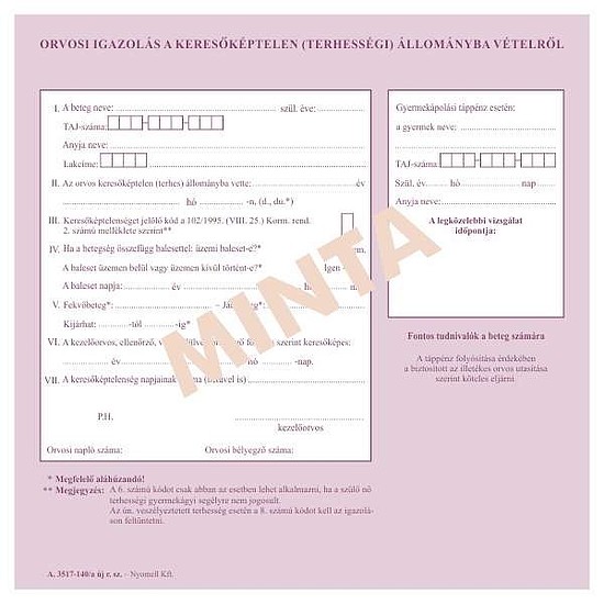 Táppénz utalvány A.3517-140/A