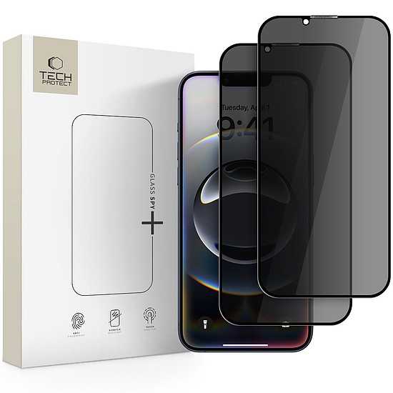 Tech-Protect Anti Spy Glass Pro+ 2 db-os iPhone 16e / 14 / 13 Pro / 13 készülékhez - fekete