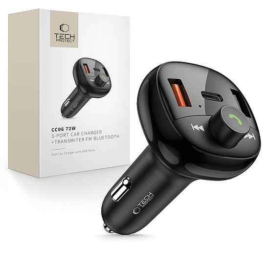 Tech-Protect CC06 3 portos PD72W autós töltő adóval - fekete