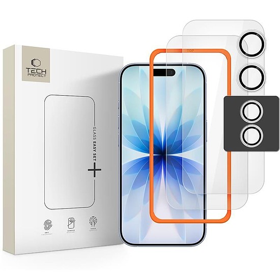 Tech-Protect Easy Set+ 3 darabos edzett üveg iPhone 17-hez - átlátszó