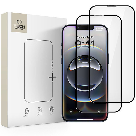 Tech-Protect Glass Fit+ 2 db-os edzett üveg iPhone 16e / 14 / 13 Pro / 13 készülékhez - fekete