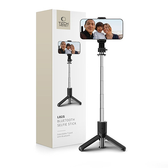Tech-Protect L02S Bluetooth szelfibot állvánnyal, akár 72 cm-ig - fekete