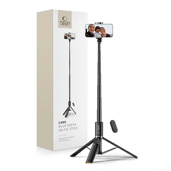 Tech-Protect L08S Bluetooth szelfibot távirányítóval, állvánnyal akár 141 cm-ig - fekete