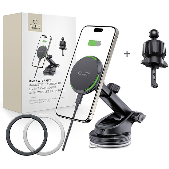 Tech-Protect MM15W-V7 QI2 autós tartó induktív töltővel - fekete