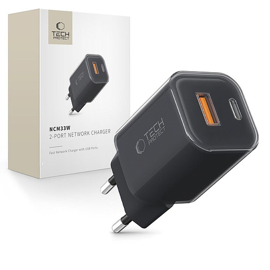 Tech-Protect NCM33W 2 portos PD33W/QC3.0 fali töltő - fekete