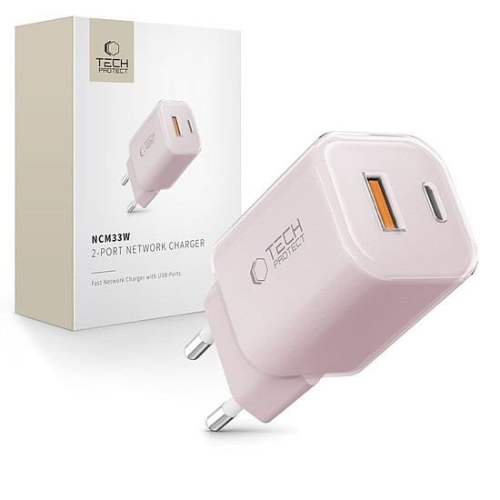 Tech-Protect NCM33W 2 portos PD33W/QC3.0 fali töltő - rózsaszín