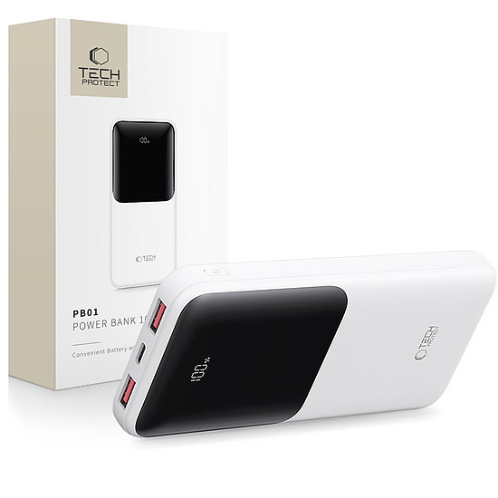 Tech-Protect PB01 10000mAh 22.5W külső akkumulátor - fehér