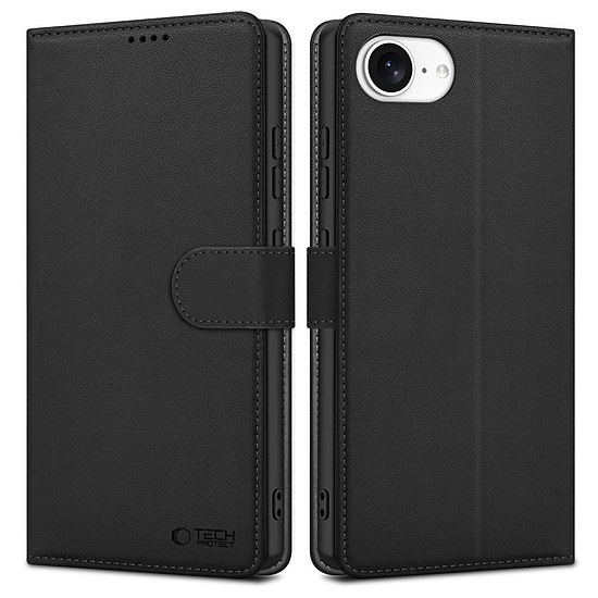 Tech-Protect pénztárca tok iPhone 16e-hez - matt fekete