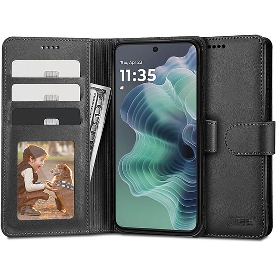 Tech-Protect pénztárca tok Motorola Moto G25 5G-hez, fekete
