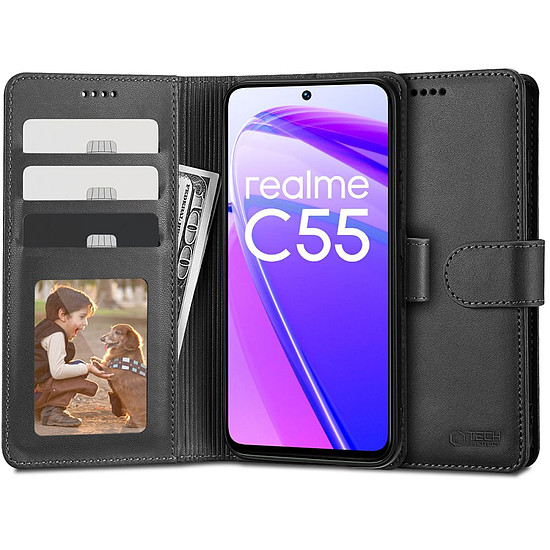 Tech-Protect pénztárca tok Realme C55-höz - fekete