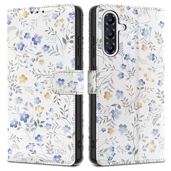 Tech-Protect pénztárca tok Samsung Galaxy A36 5G-hez - fehér százszorszépek