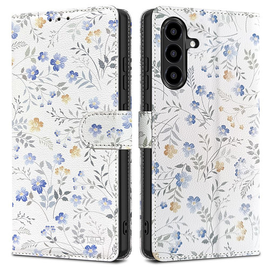 Tech-Protect pénztárca tok Samsung Galaxy A56 5G-hez - fehér százszorszépek