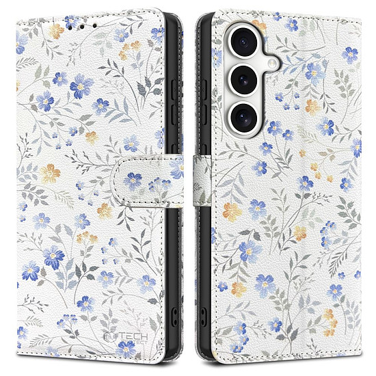 Tech-Protect pénztárca tok Samsung Galaxy S25 készülékhez - százszorszépek levelekkel