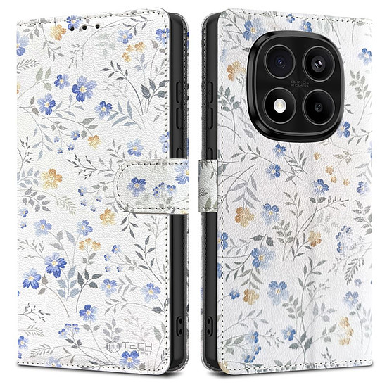 Tech-Protect pénztárca tok Xiaomi Redmi Note 14 Pro 5G / 14 Pro+ 5G / Poco X7 5G készülékhez - Margaréták levelekkel