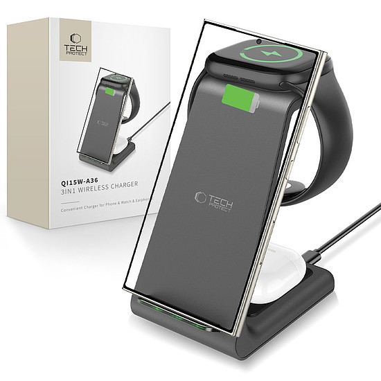 Tech-Protect QI15W-A36 3 az 1-ben töltőállomás Androidhoz - fekete