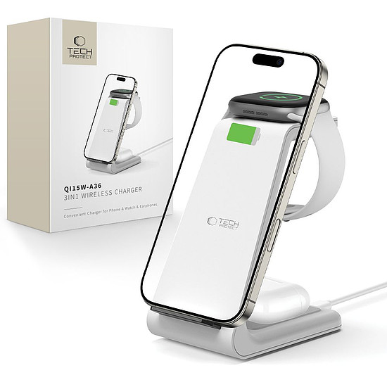 Tech-Protect QI15W-A36 3 az 1-ben töltőállomás Apple-höz - fehér