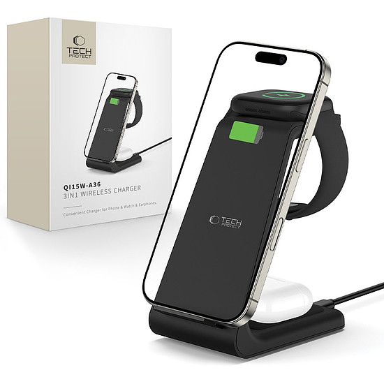 Tech-Protect QI15W-A36 3 az 1-ben töltőállomás Apple-höz - fekete