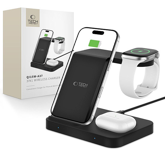 Tech-Protect QI15W-A37 3 az 1-ben indukciós vezeték nélküli töltő 15W - fekete