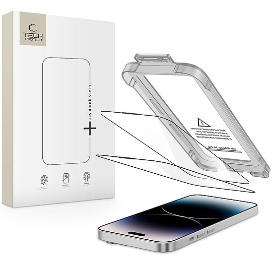 Tech-Protect Quick Set+ 2 db-os edzett üveg iPhone 14 Próhoz - fekete