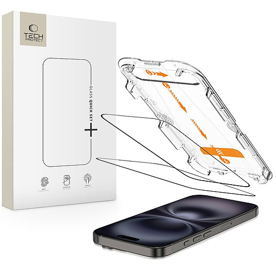 Tech-Protect Quick Set+ edzett üveg iPhone 15 / 16 készülékhez, 2 db-os csomag