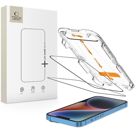 Tech-Protect Quick Set+ edzett üvegfólia, 2 db-os csomag iPhone 13 / 13 PRO / 14 / 16e készülékhez