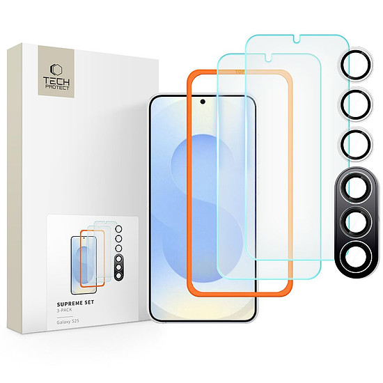 Tech-Protect Supreme szett Samsung Galaxy S25 készülékhez 2x edzett üveg kijelzőhöz / edzett üveg kamerához - átlátszó