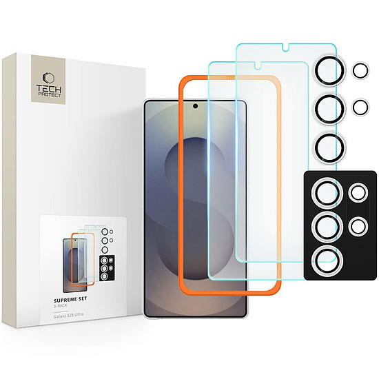 Tech-Protect Supreme szett Samsung Galaxy S25 Ultra 2x edzett üveg képernyővédő fólia / edzett üveg kamerához - átlátszó