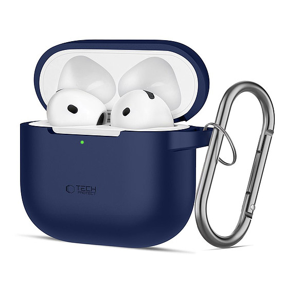Tech-Protect szilikon akasztós tok AirPods 4-hez - sötétkék