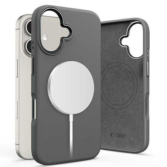 Tech-Protect szilikon PU MagSafe iPhone 16 tok - szürke