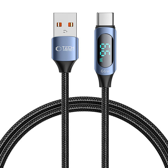 Tech-Protect UltraBoost kábel LED kijelzővel USB-C / USB-A 66W 6A 1m - kék