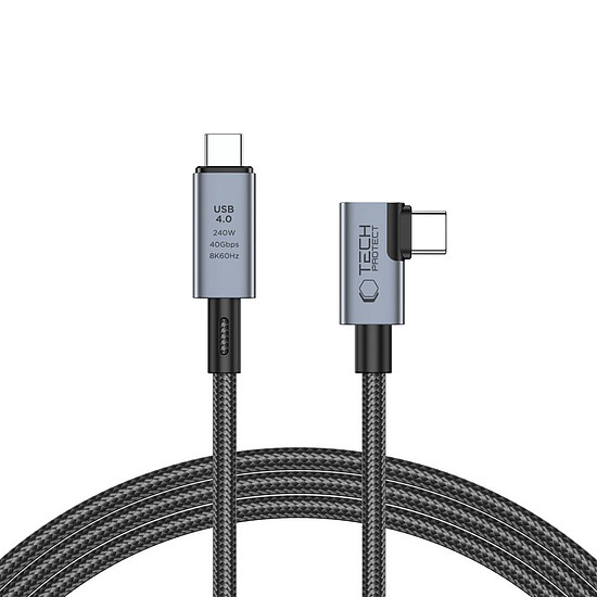 Tech-Protect UltraBoost Max L USB-C 4.0 (egyenes) / USB-C 4.0 (ferde) PD 240W 8K 40Gbps 1.5m kábel - szürke