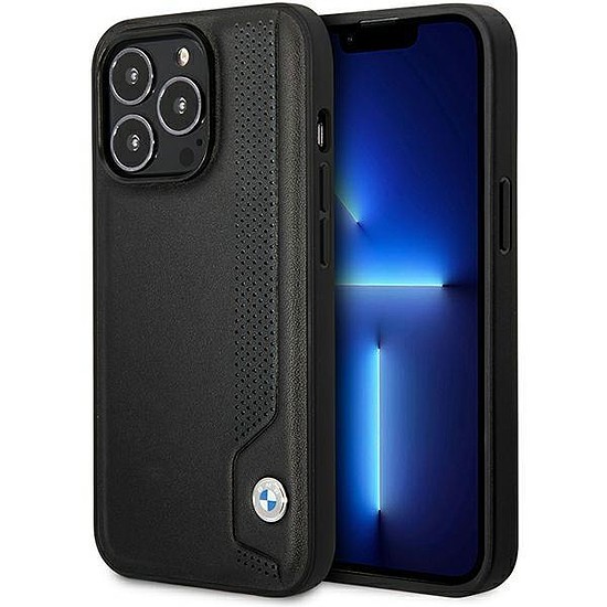 Tok BMW BMHCP14L22RBDK iPhone 14 Pro 6.1" fekete/fekete keménytok, bőr kék pontok