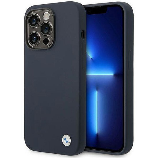 Tok BMW BMHMP14XSILNA iPhone 14 Pro Max 6,7" sötétkék/navy szilikon fém logo MagSafe