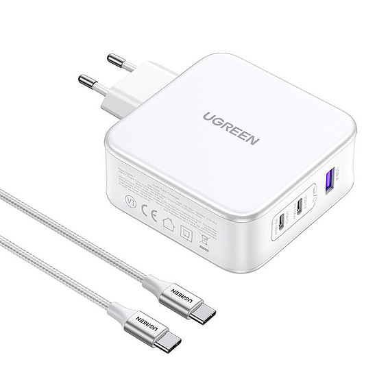 Töltő UGREEN 15339 Nexode, 2xUSB-C, USB-A 3.0, PD3.0, QC4.0, GaN, 140 W fehér