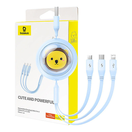 Töltőkábel 3w1 Baseus USB-USB-C, USB-M, Lightning 3,5A, 1,1 m kék (P10362900311-00)