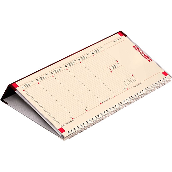 TopTimer kép nélküli asztali naptár 325x155 mm félórás beosztás, jegyzetblokkos, chamois lap fekvő háttal C050 fekete 2024