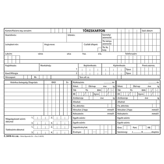 Törzskarton (Háziorvosi) szabadlap A5 fekvő C.3410-4