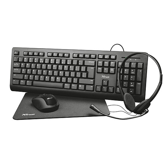 Trust Primo 4-in-1 - Billentyűzet, vezeték nélküli egér, headset és egérpad készlet (24260)