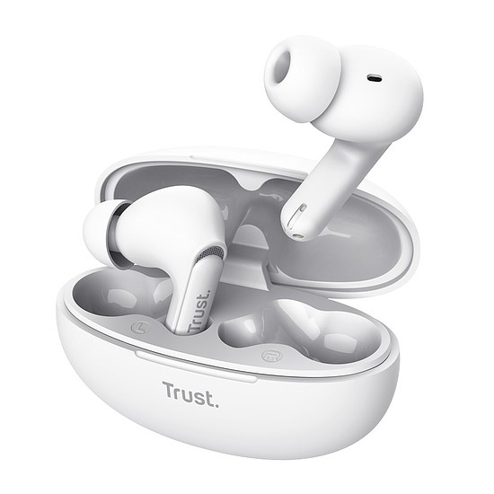 Trust Yavi - vezeték nélküli, fülbe helyezhető Bluetooth TWS fülhallgatók töltőtokkal és ENC-vel fehér (25172)