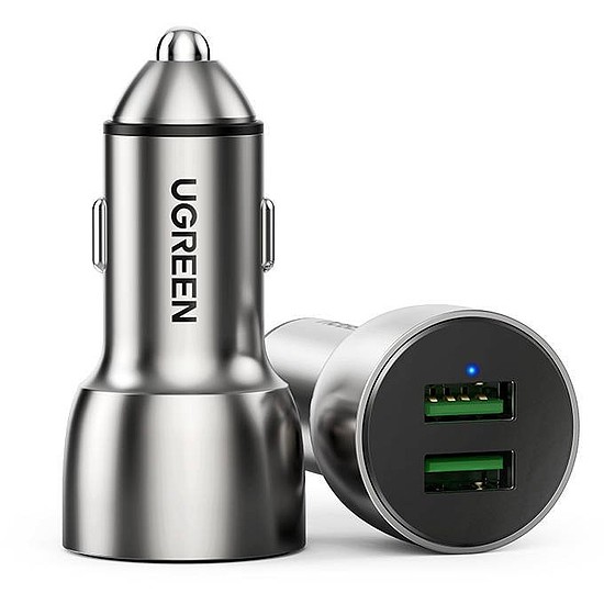 UGREEN CD213 QC 3.0 autós töltő, 2xUSB, 36W, szürke (10144)