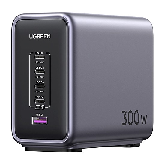 UGREEN CD333 Nexode hálózati töltő, USB + 4x USB-C, GaN, 300W + 240W USB-C kábel fekete (90903B)