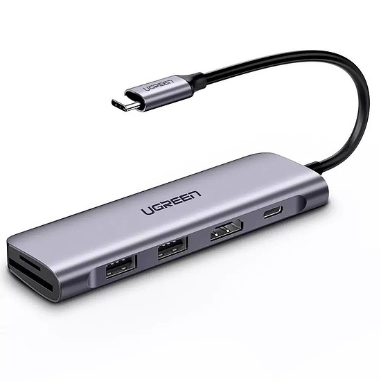 UGREEN CM195 6 az 1-ben USB-C hub 2x USB 3.0, HDMI, SD / microSD, 100 W, szürke (70411)