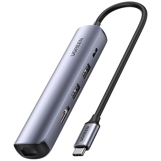 UGREEN CM418 hub/adapter, USB-C, 2x USB, HDMI 4K 30Hz, RJ45 1Gbps, PD 100W szürke (10919B)