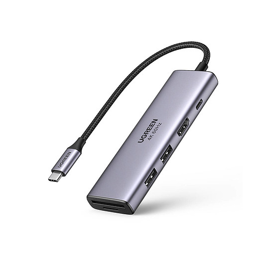 UGREEN CM511 5 az 1-ben adapter USB-C hub 2x USB, HDMI, USB-C, TF / SD szürke (60384)