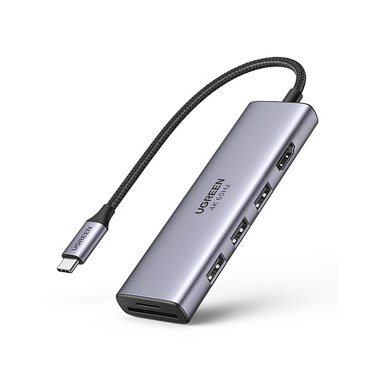 UGREEN CM511 5 az 1-ben adapter USB-C hub 3 porthoz USB3.0 + HDMI + TF / SD szürke (60383)