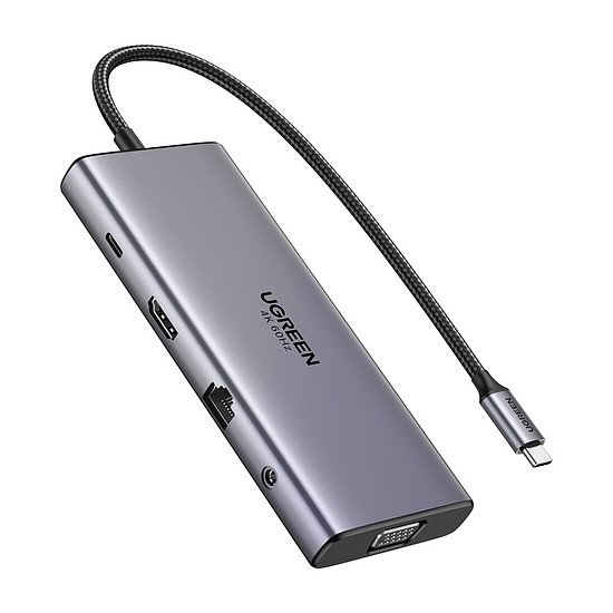 Ugreen CM639 USB-C Hub, HDMI, VGA, 2x USB-C 3.2 10Gbps, 2x USB, SD/TF, RJ45, AUX 3.5mm, PD, 4K 60 Hz (45520)