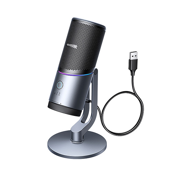Ugreen CM769 asztali mikrofon USB-A csatlakozóval, RGB LED-del - ezüst
