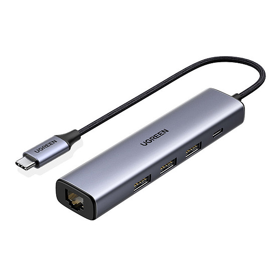 Ugreen multifunkcionális adapter HUB USB Type C - 3 x USB / Ethernet RJ-45 / USB Type C PD PD szürke (CM475)