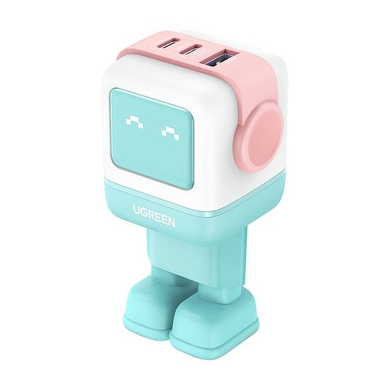 UGREEN Nexode RG Robot GaN hálózati töltő, USB + 2x USB-C, 65W rózsaszín-kék (35855)